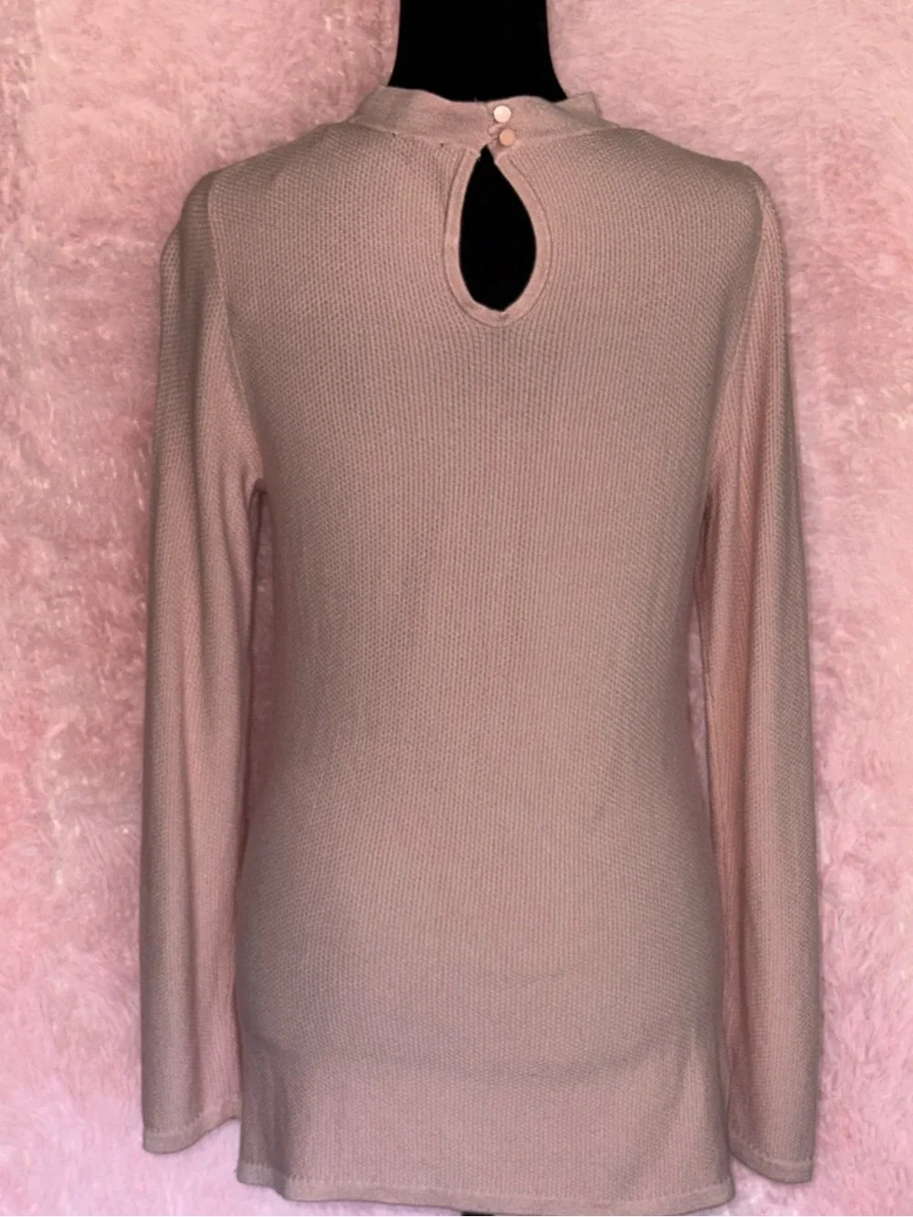 Hannah Blush Pink Black Lace Keyhole Long Sleeve Knit Top Size S